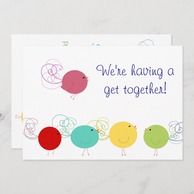 Colorful Birdies Invitation (Front/Back)