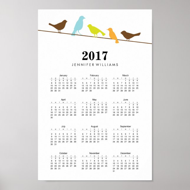 Colorful Birds 2017 Calendar Poster (Front)