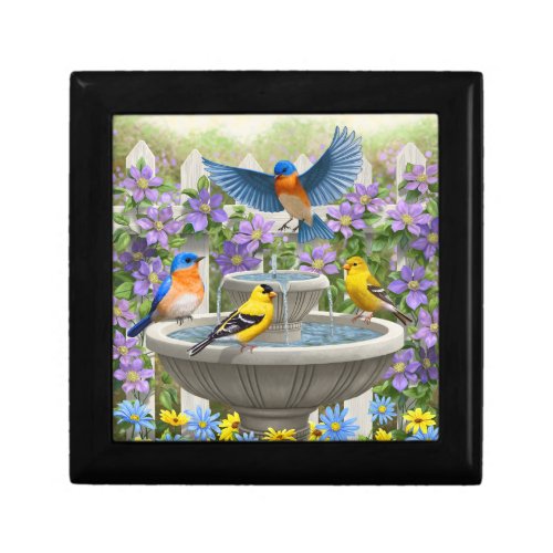 Colorful Birds and Bird Bath Flower Garden Gift Box