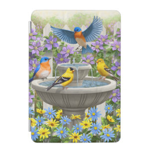 Colorful Birds and Bird Bath Flower Garden iPad Mini Cover