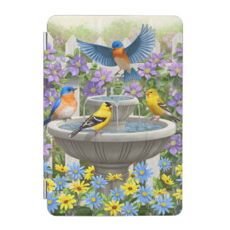 Colorful Birds and Bird Bath Flower Garden iPad Mini Cover