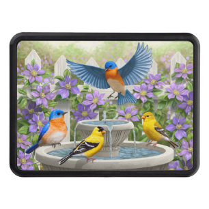 Colorful Birds and Bird Bath Flower Garden Trailer Hitch Cover