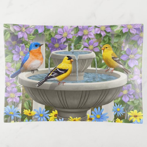 Colorful Birds and Bird Bath Flower Garden Trinket Tray