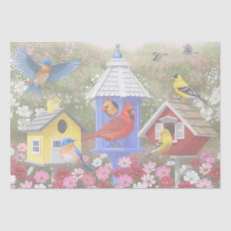 Colorful Birds and Birdhouses Flower Garden Tissue Paper