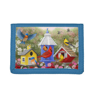 Colorful Birds and Birdhouses Trifold Wallet