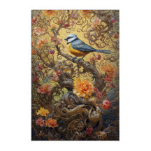 Colorful birds and floral artwork Acrylic Wall Art