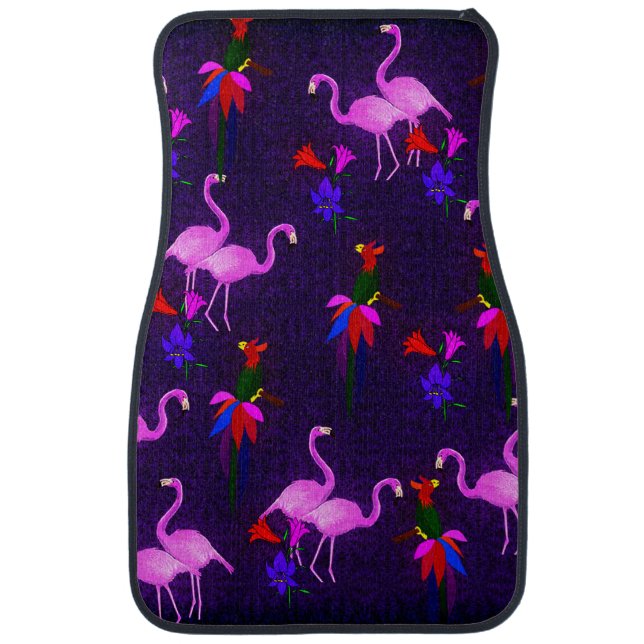 Colorful Birds and Pink Flamingos Car Floor Mat (Front)