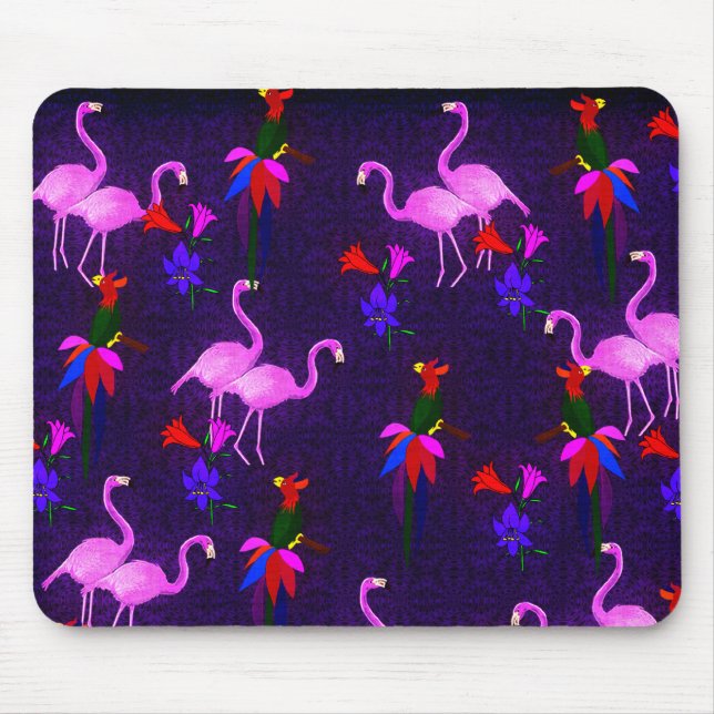 Colorful Birds and Pink Flamingos Mouse Pad (Front)