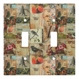 Colorful Birds Antique Newspaper Nature Collage Light Switch Cover