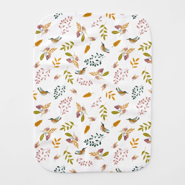 Colorful birds baby burp cloth (Front)