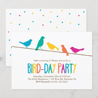 Colorful Birds Birthday Party Invitation