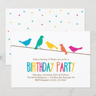 Colorful Birds Birthday Party Invitation