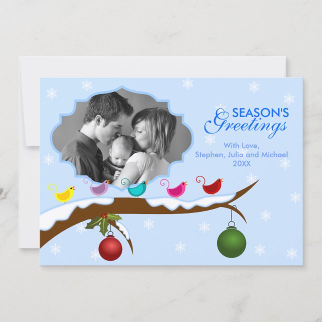 Colorful Birds Christmas Holiday Photo Card (Front)