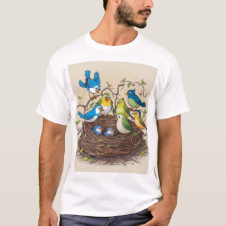 Colorful Birds Family Nest Art Print T-Shirt