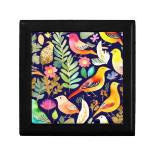 Colorful birds floral pattern blue decor gift box