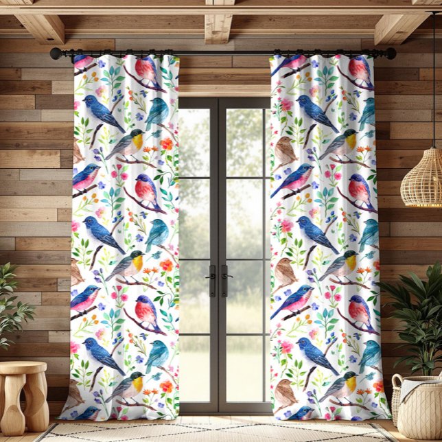 Colorful Birds Flowers Pattern Blackout Curtains (Creator Uploaded)