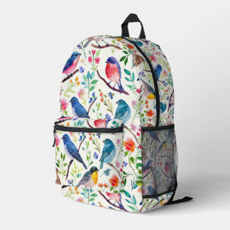 Colorful Birds Flowers Pattern Printed Backpack