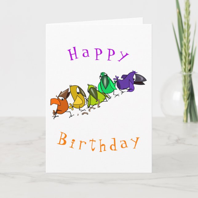 Colorful Birds Funny Birthday Card (Front)