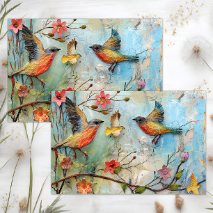 COLORFUL BIRDS IN FLIGHT MIXED MEDIA DECOUPAGE TISSUE PAPER