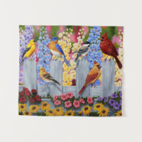 Colorful Birds in Flower Garden
