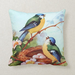 Colorful Birds in Springtime Throw Pillow
