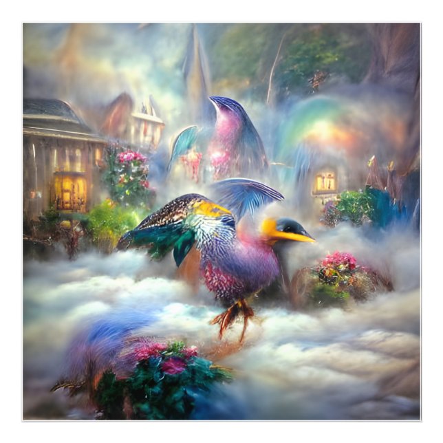 Colorful birds inside dreamlike world photo print (Front)