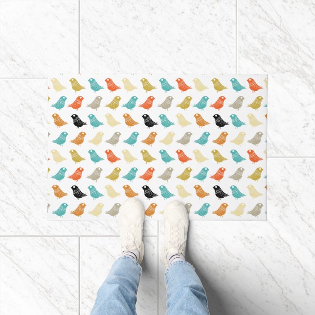 Colorful Birds Mid Century Modern Retro Pattern Doormat (Indoor)