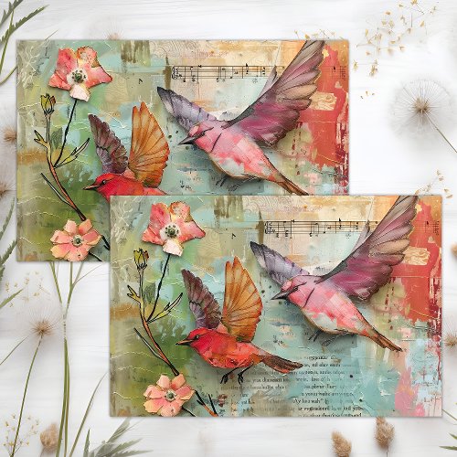 COLORFUL BIRDS MIXED MEDIA DECOUPAGE TISSUE PAPER