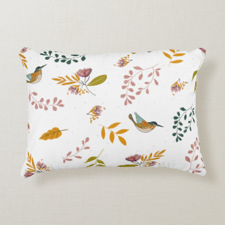 Colorful birds on a floral background accent pillow