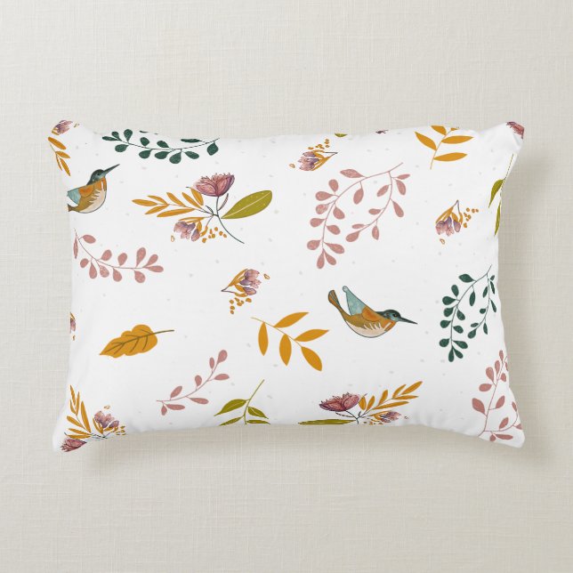 Colorful birds on a floral background accent pillow (Front)