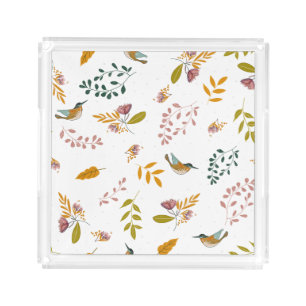 Colorful birds on a floral background acrylic tray