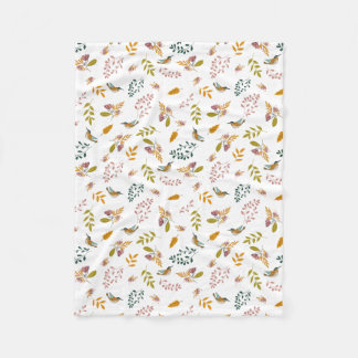 Colorful birds on a floral background fleece blanket