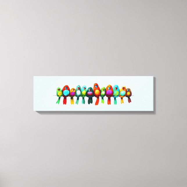 Colorful birds on a wire canvas print (Front)