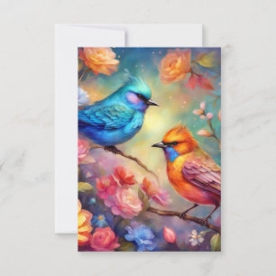 Colorful Birds on Branch Pink Rose Blue Bird 99 Thank You Card