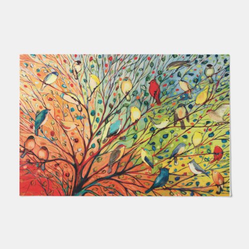 Colorful Birds On Tree Doormat Birds Lover  Doormat