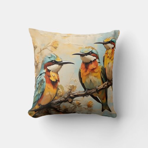 Colorful Birds Painting 2 Throw Pillow