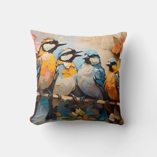 Colorful Birds Painting Throw Pillow