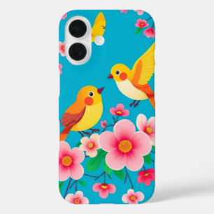 Colorful Birds Perched Among Stunning Flowers iPhone 16 Case