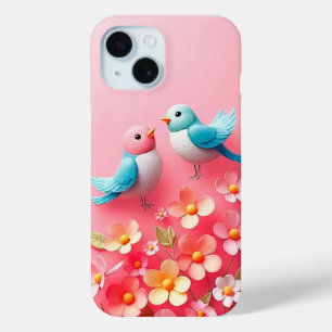 Colorful Birds Perched Among Stunning Flowers iPhone 15 Case