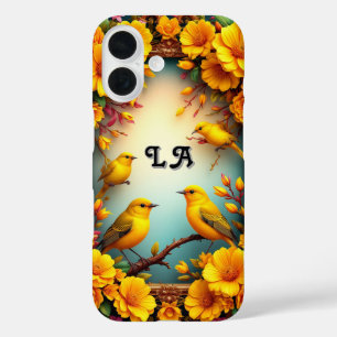 Colorful Birds Perched Among Vibrant Flowers iPhone 16 Case