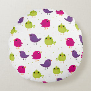 Colorful birds round pillow