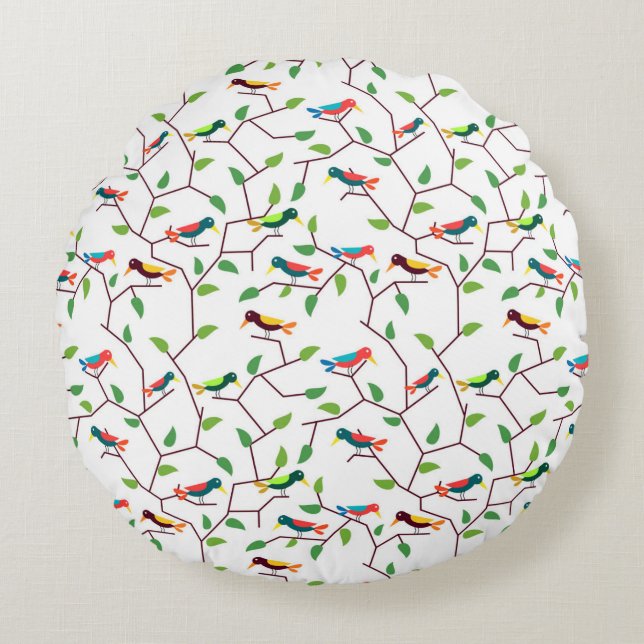 Colorful Birds Round Pillow (Front)
