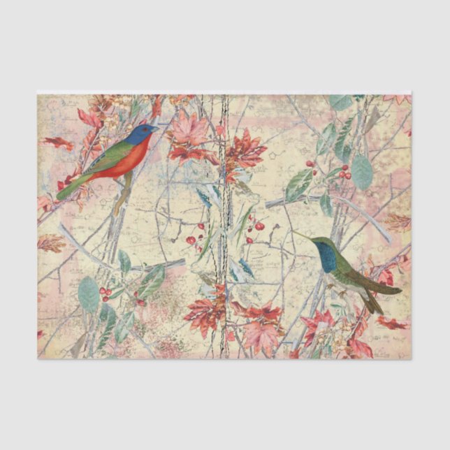 Colorful Birds Singing to Red Flowers Tissue Paper (Front)