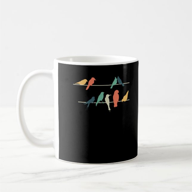 Colorful Birds Sitting On Wires Cute Birding Coffee Mug (Left)