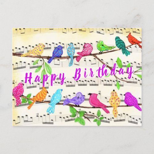 Colorful Birds Song Musical Happy Birthday Card 