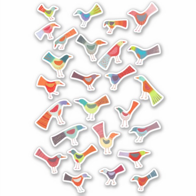 Colorful Birds Things Custom-Cut Vinyl Sticker (Front)