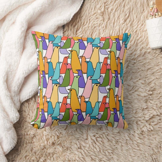Colorful Birds  Throw Pillow (Blanket)