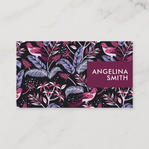 Colorful birds tropical floral pattern minimalist business card