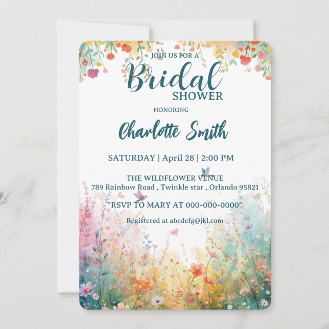 colorful birds Watercolor Wildflowers Personal Invitation (Front)