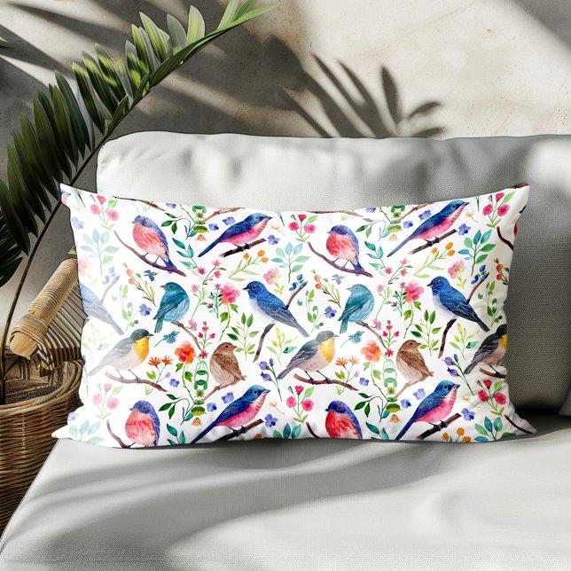 Colorful Birds & Whimsical Flowers Pattern Pillow Case (Creator Uploaded)